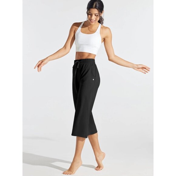 Willit Women's Loose Black Yoga Capri Pants L Athliesure Workout Casual - Picture 1 of 7